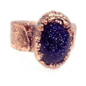 Starry night Purple Sandstone Ring copper plated electroformed  crystal ring